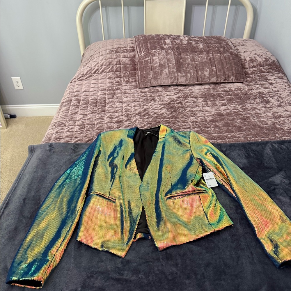 Blank NYC Iridescent Sequin Blazer Jacket - Green/Gold/Blue/Pink